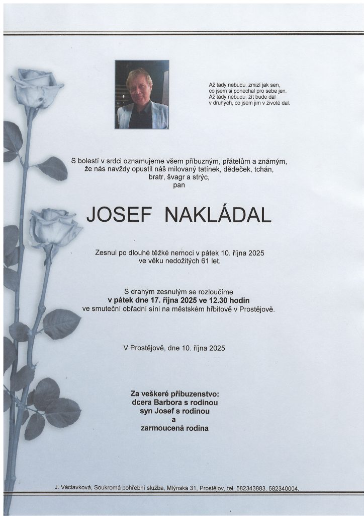 parte p. Nakladal | Pohřební služba Václavková a spol. s r.o. parte p. Nakladal | Pohřební služba Václavková a spol. s r.o.