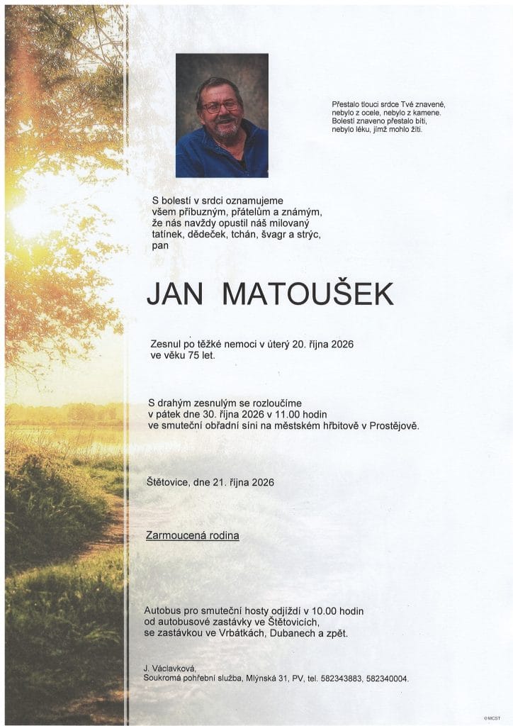 parte p. Jan Matousek | Pohřební služba Václavková a spol. s r.o.