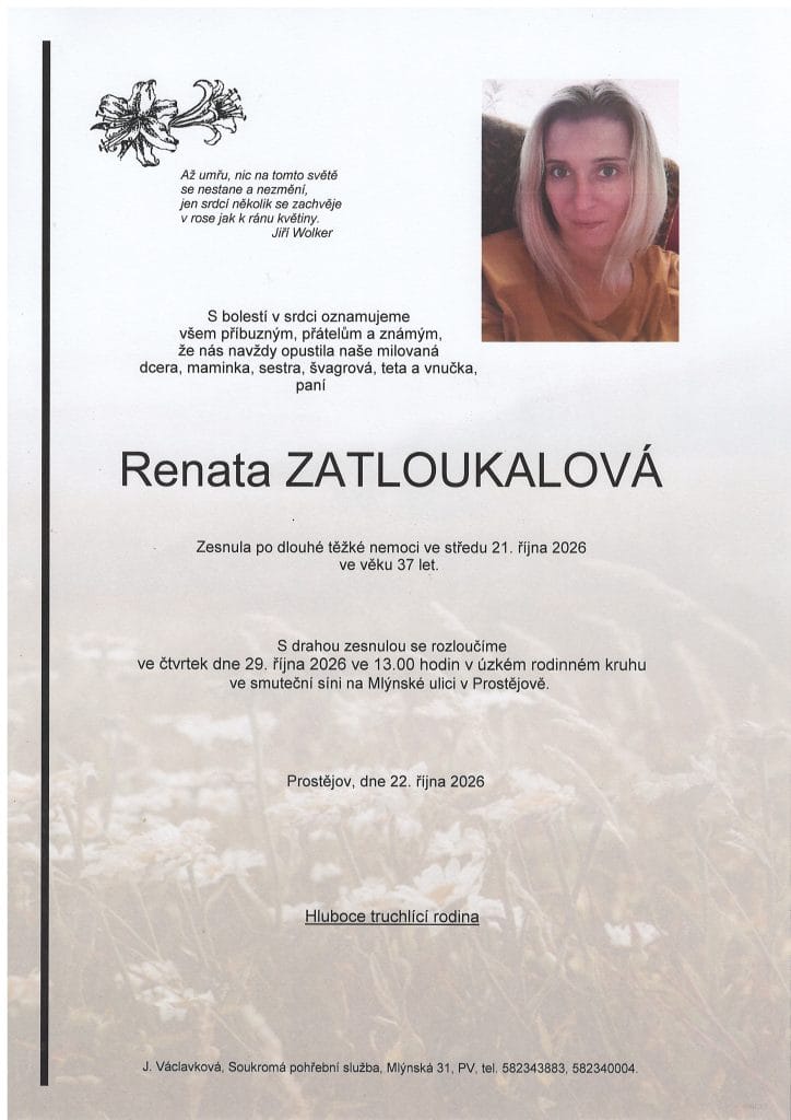 parte p. Renata Zatloukalova | Pohřební služba Václavková a spol. s r.o.