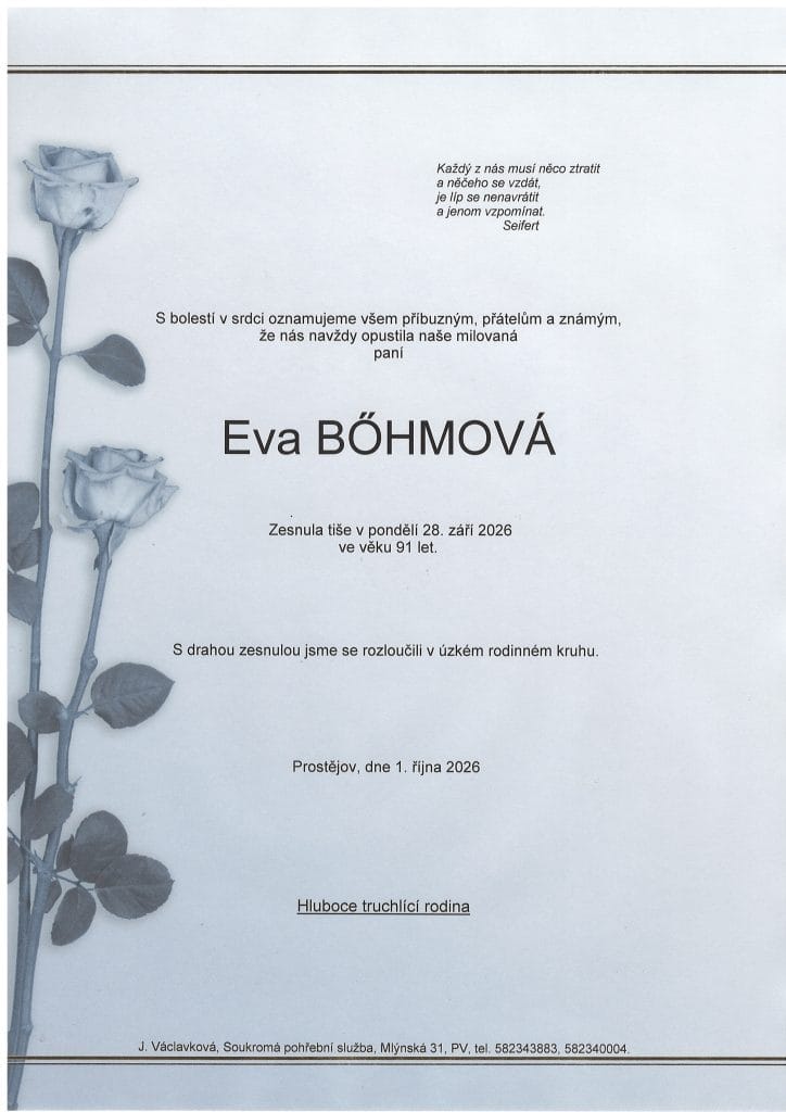 parte p.Eva Bohmova 1 | Pohřební služba Václavková a spol. s r.o.